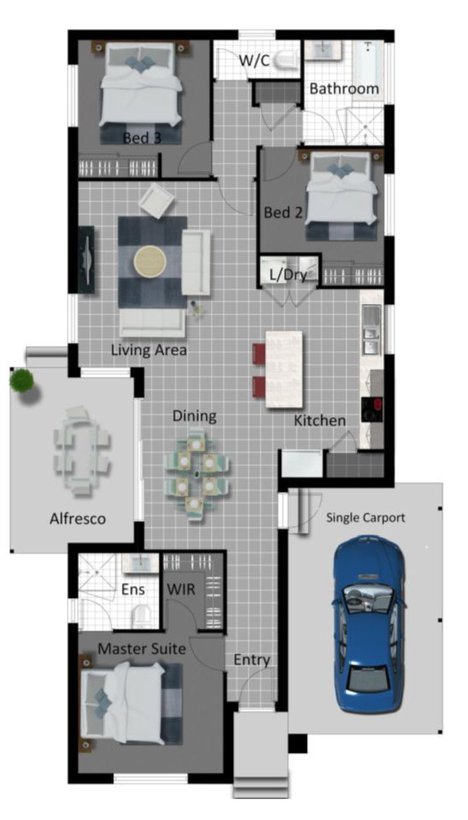 155.3SB 3 bedroom house plans