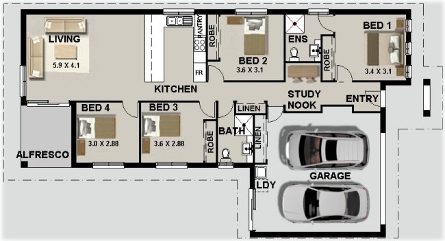 Narrow Lot 4 Bedroom House Plan