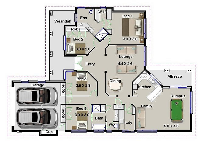 4 bed floor plan Australian Houses
